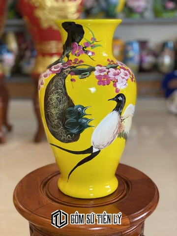 Bình hoa chân đèn hoạ tiết chim hoa đào-BGD89