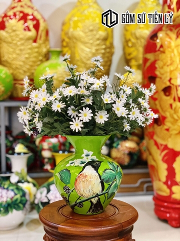 Bình hút lộc vẽ tay hoa chim-BGN07