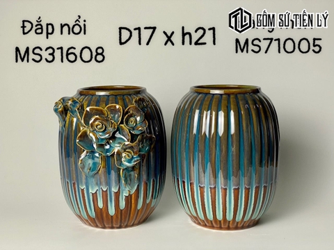 Bình hoa xanh ngọc kẻ sọc vàng- TLN12