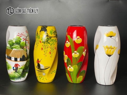 Bình lọ hoa sơn mài nghệ thuật vẽ hoa tay-TLM09