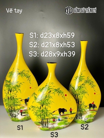 Bộ 3 bình trang trí decor Bát Tràng-BTD01h