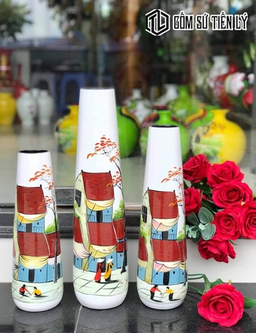 Set 3 bình trang trí decor vẽ quê hương-BTD07