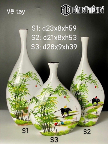 Bộ bình decor ảnh tre làng-BTD27