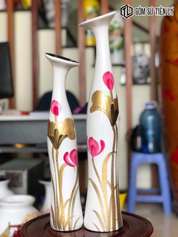 Bình trang trí decor màu trắng vẽ hoa-BTD33