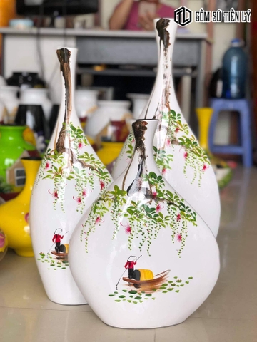 Set 3 bình trang trí decor vẽ hoa dây-BTD35