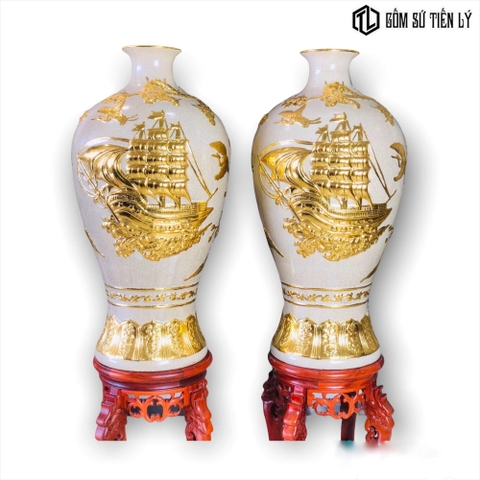 Bình trang trí dát vàng hoạ tiết thuyền-BTV01