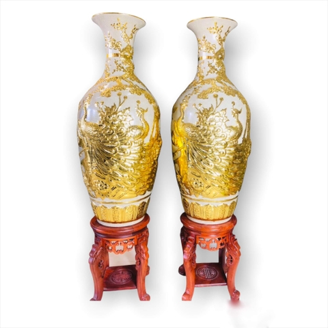 Bình hoa dát vàng chim công cao cấp-BTV04