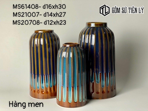 Set 3 bình men hoả biến Bát tràng-TLH10