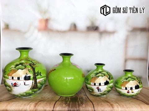 Bình sơn mài hút lộc màu xanh-TLM23