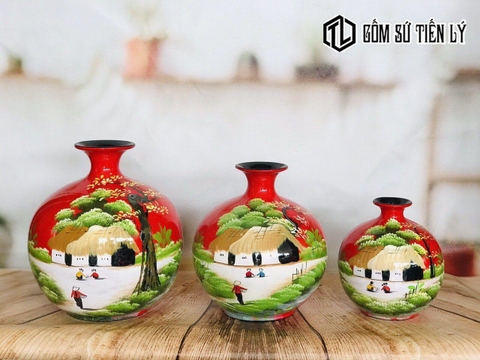 Set bình sơn mài vẽ đồng hoa-TLM38