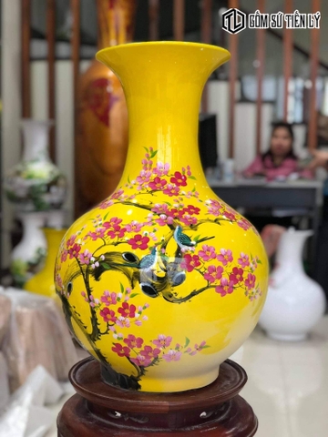 Lọ bình gốm sơn mài màu vàng-TLM59