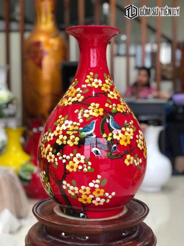Bình gốm sơn mài màu đỏ-TLM60
