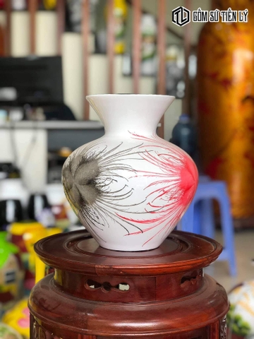 Bình gốm sơn mài màu trắng-TLM71