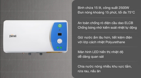 Bình nóng lạnh Ferroli Verdi15l