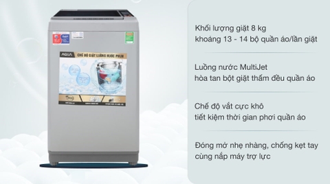 Máy giặt cửa đứng Aqua 8 Kg AQW-S80CT H2 Mẫu 2019
