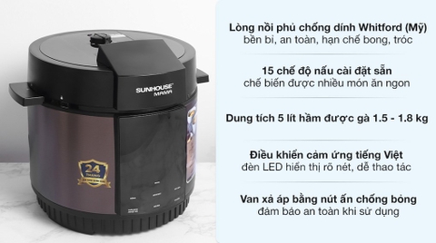 Nồi áp suất điện Sunhouse Mama SHD1588B 5 lít