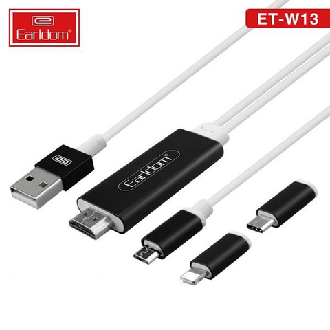 Cáp HDMI 3in1 Earldom W13 (Độ Phân Giải 4K, Tích Hợp 3 Đầu Iphone, Micro và Type-C)