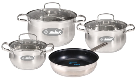 Bộ 3 nồi Inox Aulux 16/20/24 và chảo Phi 24cm | AP-6829