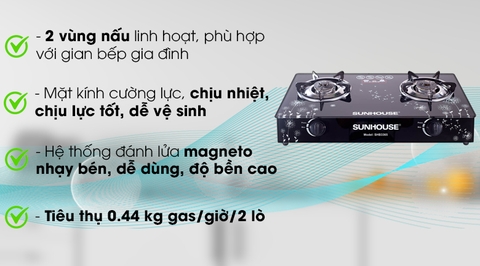 BẾP GAS DƯƠNG KÍNH SUNHOUSE SHB3365