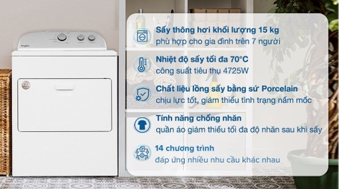 Máy sấy thông hơi Whirlpool 15 kg 3LWED4815FW0