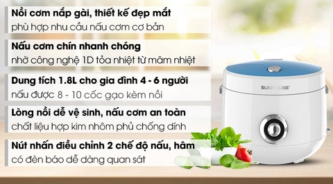 Nồi cơm nắp gài Sunhouse SHD8606 1.8 lít
