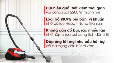 Máy hút bụi Hitachi CV-SE22V công xuất 2200W