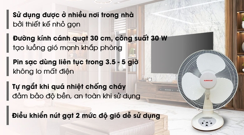 Quạt sạc điện Sunhouse SH722