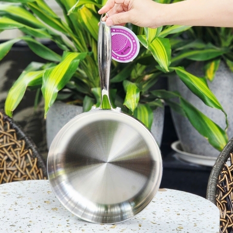 Chảo Inox 3 Lớp Đúc Liền Khối chống dính tự thân, kèm nắp vung kính AULUX TTB-28