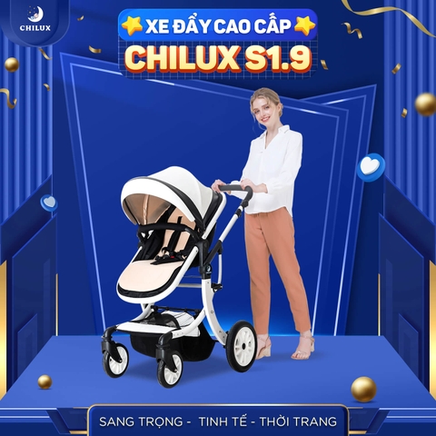 Xe nôi đẩy em bé 2 chiều gấp gọn Chilux S1.9 màu trắng đen