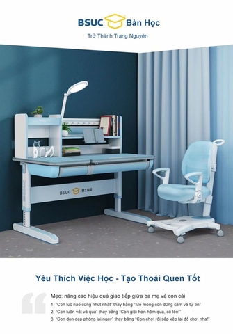 Bàn học thông minh chống gù, chống cận dài 1,2m BSUC mã CB-12001 cho trẻ em màu xanh