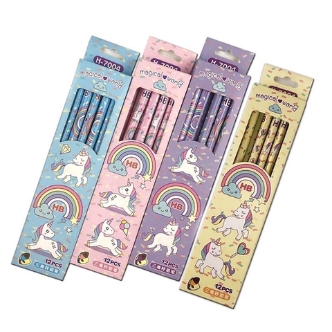Bút chì ngựa Unicorn màu hồng hộp 12 cây