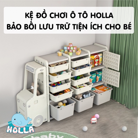 Tủ kệ nhựa đựng đồ chơi, quần áo hình ô tô CAYABE Holla màu trắng xám cho bé (Size S/ M/ L)