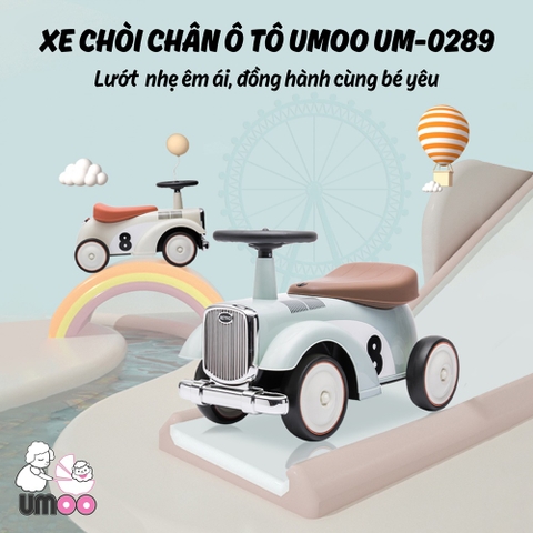 Xe chòi chân cho bé ô tô Umoo màu xanh - hồng - kem be