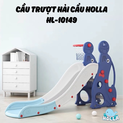 Cầu trượt đơn - bóng rổ hải cẩu CAYABE Holla cho bé (size 146.5*43*98.5 cm) màu xanh dương