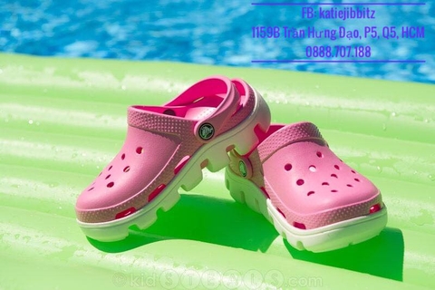Dép cá sấu Crocs trẻ em Duet Sport màu Hồng đế trắng