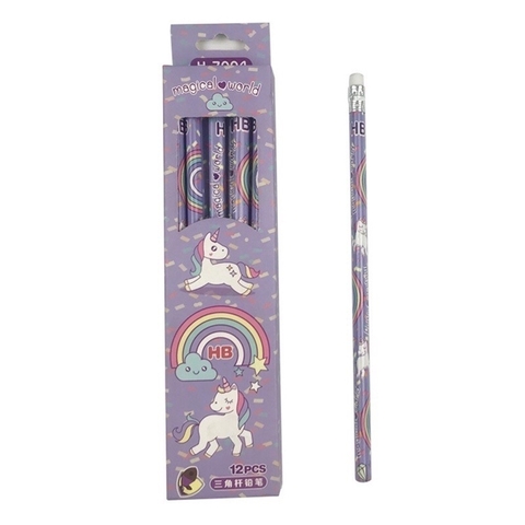 Bút chì ngựa Unicorn màu tím hộp 12 cây