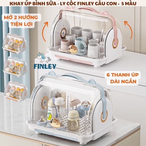 Khay úp bình sữa, ly tách, giá úp bình sữa cho bé FINLEY hình gấu mạ vàng