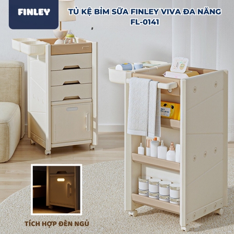 Tủ kệ bỉm sữa 4 tầng FINLEY Viva đa năng, tích hợp đèn ngủ, đựng quần áo, đồ dùng cho bé (FL-0141-D)