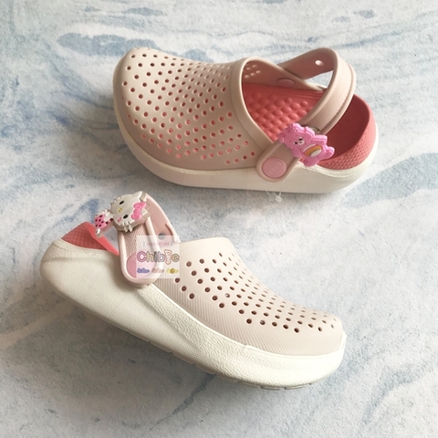Giày Crocs LiteRide trẻ em màu Hồng Da quai gắn nút