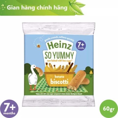 Bánh Quy Ăn Dặm Biscotti Vị Chuối HEINZ cho bé 60G (Ít Đường)