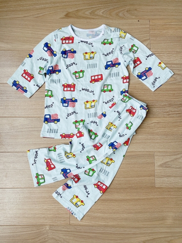 Đồ bộ bé trai tay lửng quần dài thun cotton hình ô tô