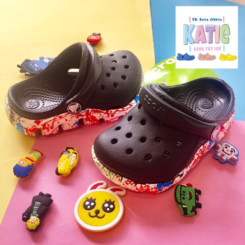 Dép cá sấu Crocs trẻ em Duet Sport màu Đen đế sơn