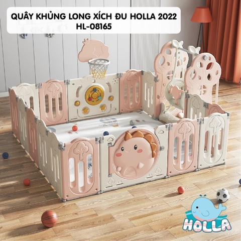 Quây cũi nhựa - xích đu - bóng rổ khủng long CAYABE Holla màu hồng trắng (tặng kèm thảm, bóng)