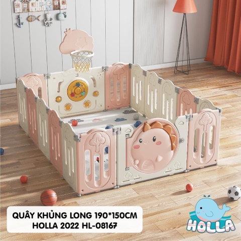 Quây cũi nhựa - bóng rổ khủng long CAYABE Holla màu hồng trắng (tặng kèm thảm, bóng)