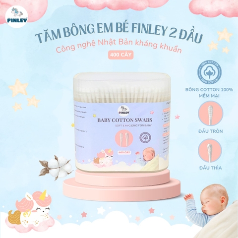 Tăm bông vệ sinh cho bé thân giấy FINLEY, 2 đầu tròn và thìa - Hộp 400 cây (FL-0163-F)