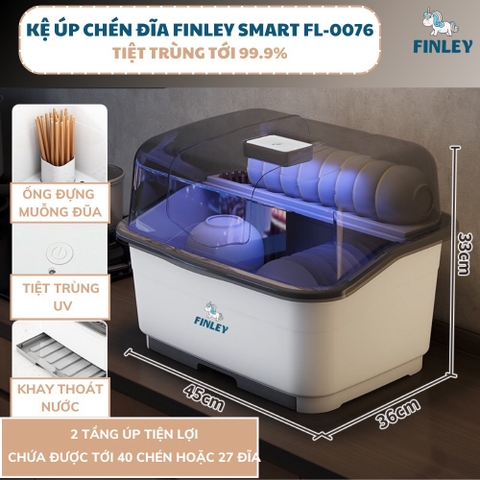Kệ úp chén bát, ly đĩa 2 tầng FINLEY Smart tiệt trùng UV kháng khuẩn 99.9%