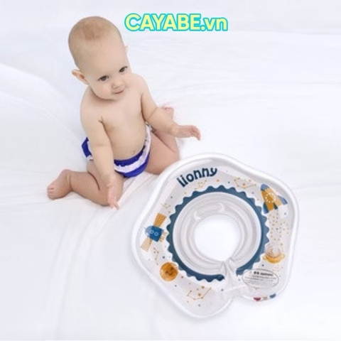 Phao bơi đỡ cổ Lionny chống lật an toàn cho bé sơ sinh tập bơi thủy lực màu xanh - hồng
