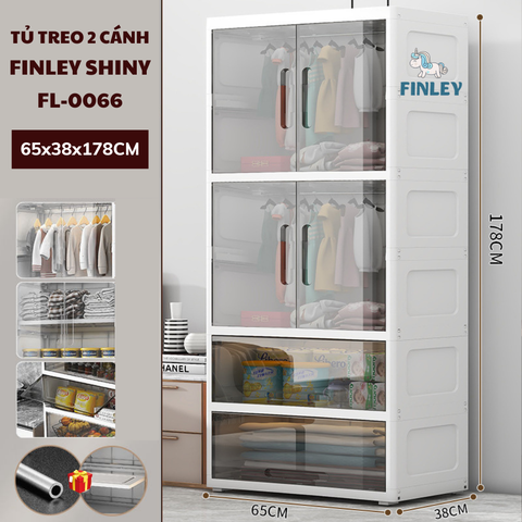 Tủ nhựa cho bé 4 cánh - 5 tầng FINLEY Shiny trong suốt (Size lớn ngang 65cm) treo quần áo, đựng đồ dùng cho gia đình màu xám