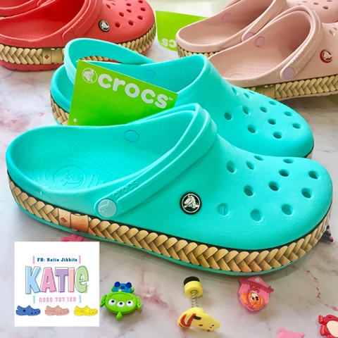 Dép cá sấu Crocs band màu Xanh Ngọc viền Vàng