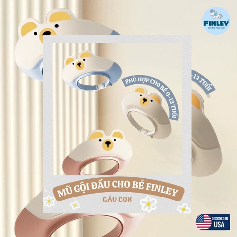 Mũ gội đầu, mũ tắm cho bé FINLEY GẤU CON điều chỉnh được vòng đầu